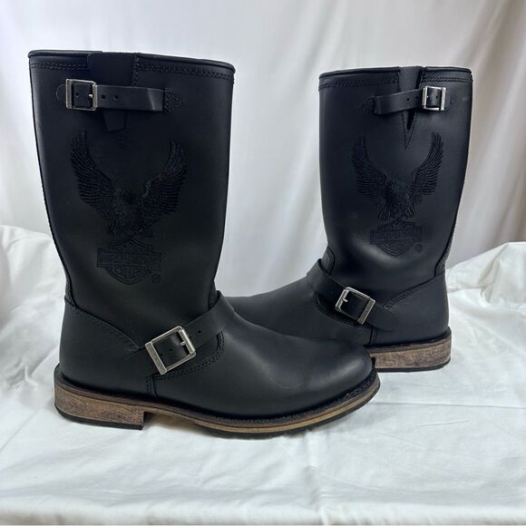 HARLEY DAVIDSON CLINT MENS BROWN EAGLE LEATHER CONDCTOR BIKER ZIP BOOTS ORIGINAL main image 6